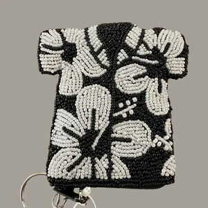 NWT Buxton Mini Beaded Hawaiian Shirt Keychain Pouch Change Purse Black New Vtg